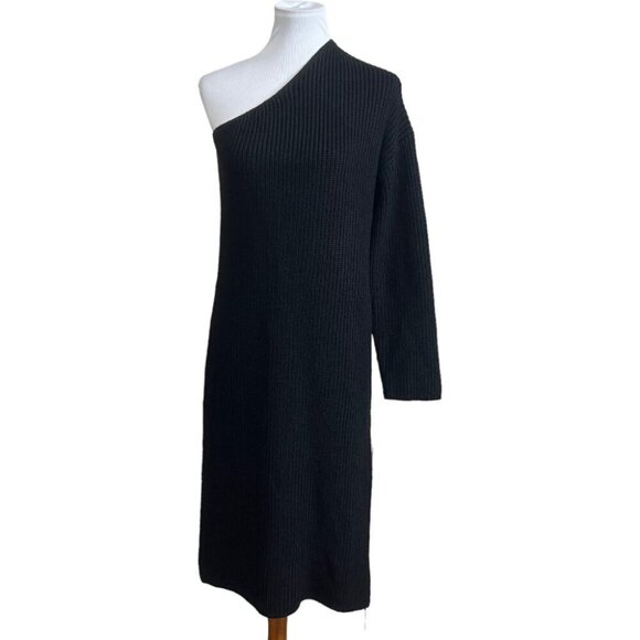 Zara Black Ribbed One Shoulder Tunic Sweater Dress Cardi Womens Size XS goth - Picture 2 of 9